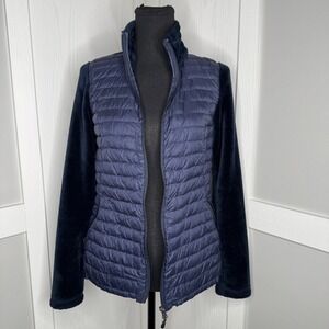 32 Degrees Heat Jacket Womens Small Navy Zip Faux‎ Fur Down Feather Puffer
